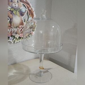 Easter Glass Rabbit Cupcake Cake Stand Cloche Serving Platter NEW